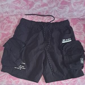 Black Men’s Cargo Swim Shorts with Utility Pockets